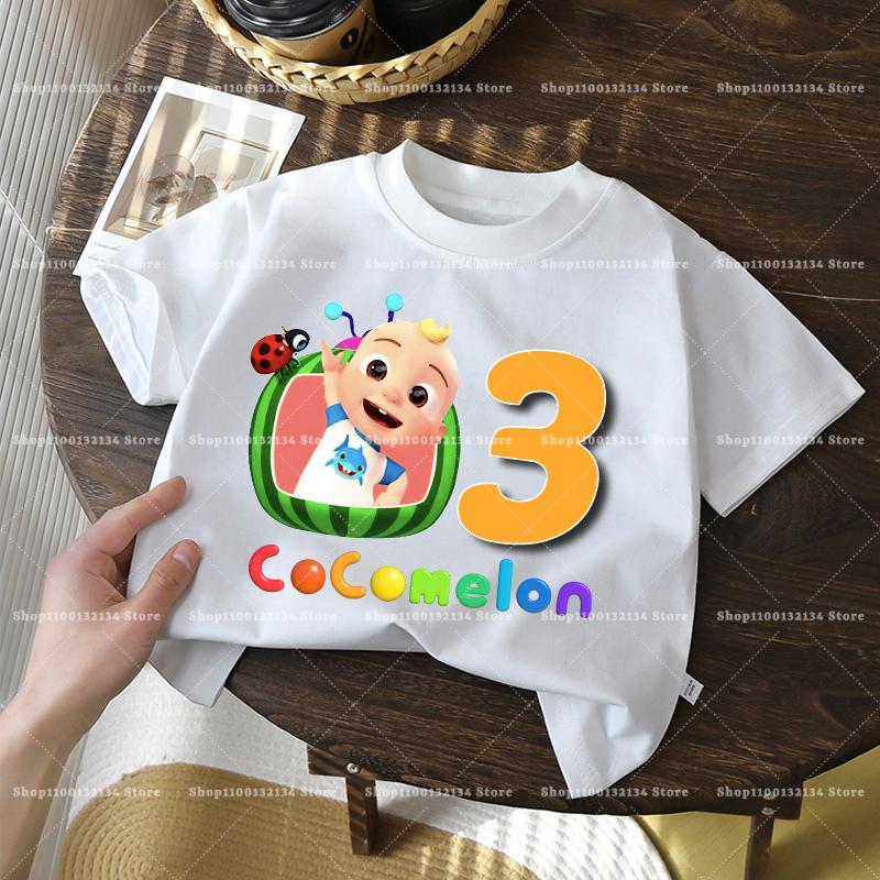 Cocomelons Kids Birthday Number 1-10 T-shirts Cartoon Anime Boys Girls Tees Short Sleeves Printed Children Tops Summer Clothes