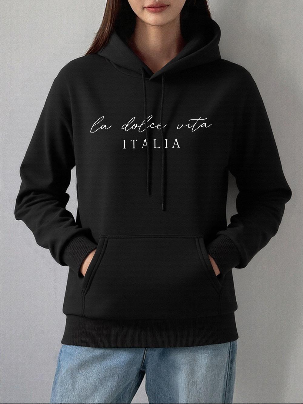 

La Dolce Vita Italia Printing Hoodies Womens Basics Sporty Sweatshirts Fleece Warm Soft Pullovers Casual Pocket Womans Clothes 2XL