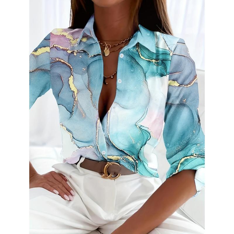 Fashion Women's Chain Flower Printed Shirt Women's Long Sleeve Tops Cotton Office Spring and Autumn Casual Loose Tops