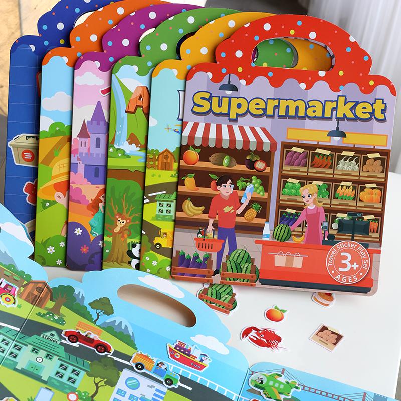 Reusable Sticker Book for Kids Vehicles Truck Multi-Theme Bubble Sticker Jelly Stickers Educational Learning Toys for Children