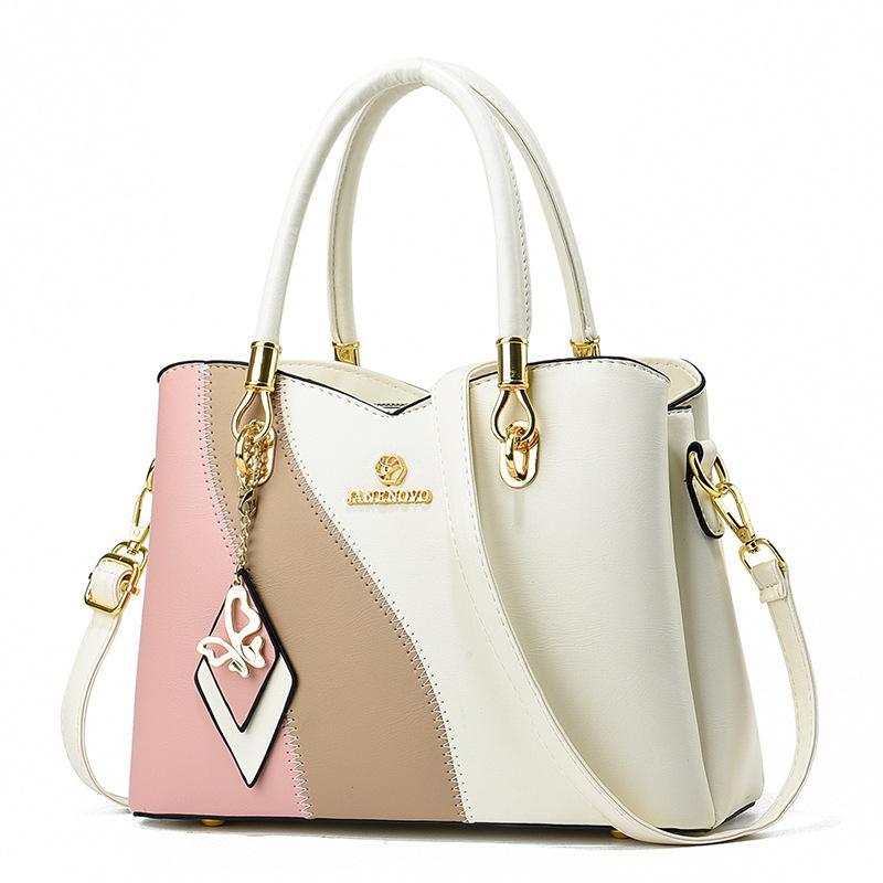 Three Colors Patchwork Women's Handbag Large Capacity Soft Leather Shoulder Bag Fashi Elegant Women's Crossbody Bag