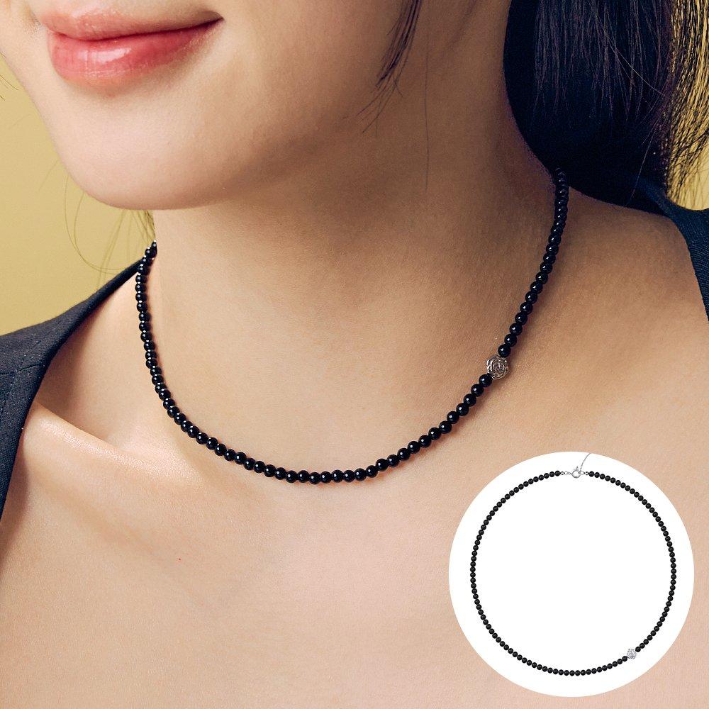 

[Rosemont] Silver Black Onyx Bead Necklace Pure Rose Ra25A07K