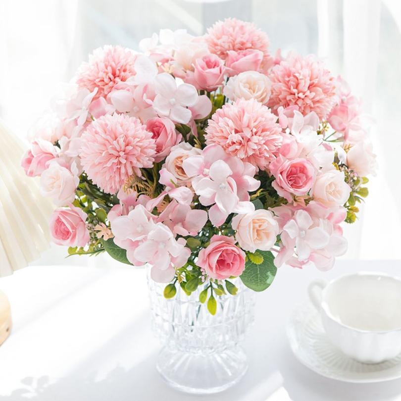 Seidenrose Chrysantheme Brautstrauß Künstliche Blumen Hochzeit Outdoor Garten Heim Zimmerdeko Kranz DIY Geschenk Accessoire Günstig