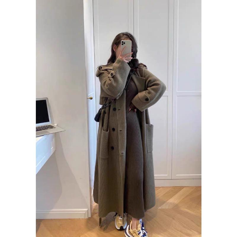 Autumn and Winter Bottoming Slim-fitting Tight-fitting Knitted Long-sleeved Dress High-end Temperament Waist Long Sweater Skirt Women