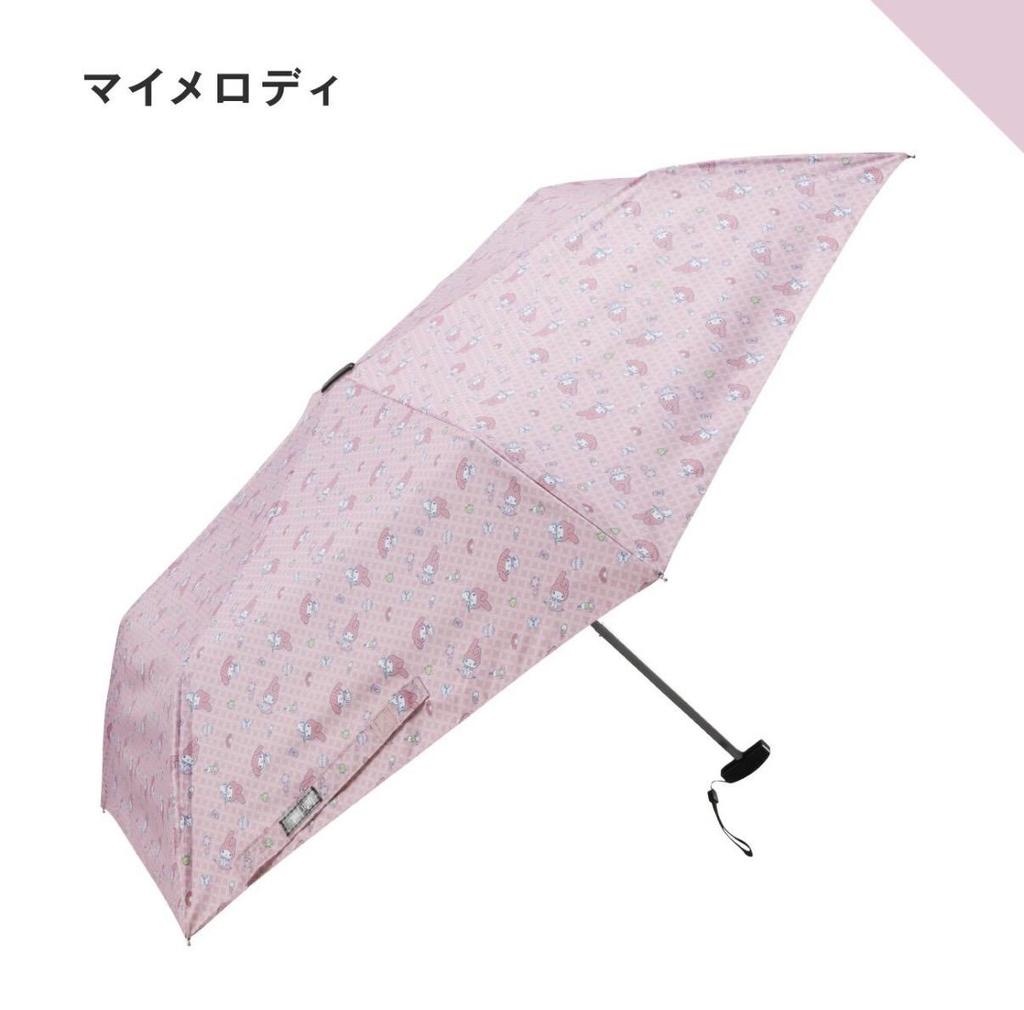 Sanrio X Waterfront Poke Flat Folding Umbrella: Kuromi, My Melody, Hello Kitty, Ultra-Slim & Lightweight, UV Protection, Made In Japan