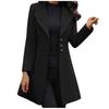 Women Fashion Long Sleeve Woolen Lapel Solid Color Long Jacket Coat