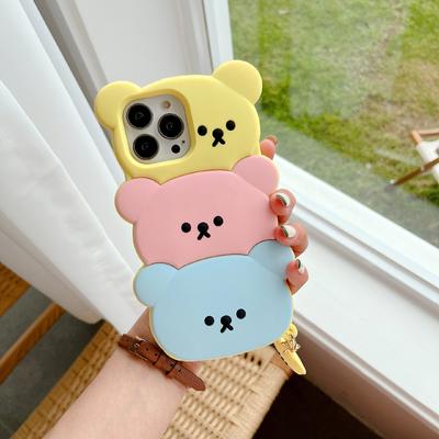 For iPhone 15 Pro Max Silicone Case Cute Three Bears Design Shockproof Phone Back Cover with Charm