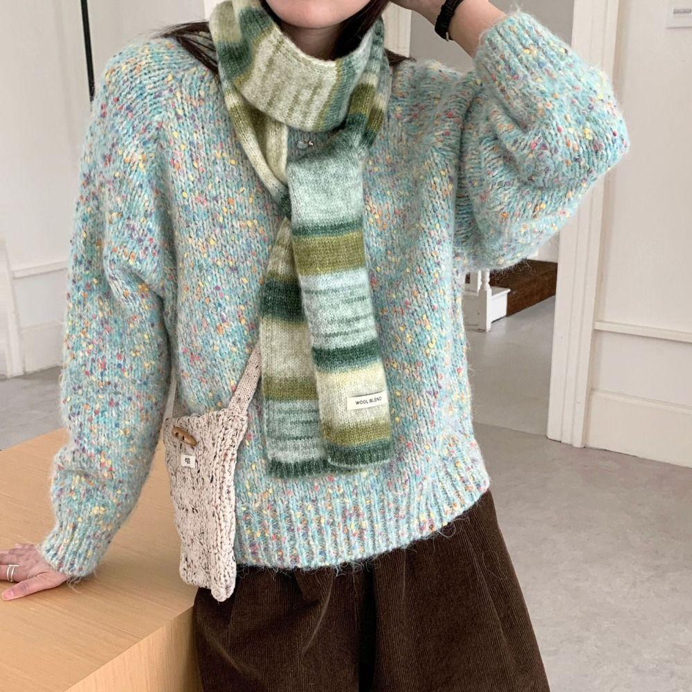 Korean Style Cashmere Knitted Scarf Plush Winter Shawl Fashion Rainbow Striped Scarf  Student