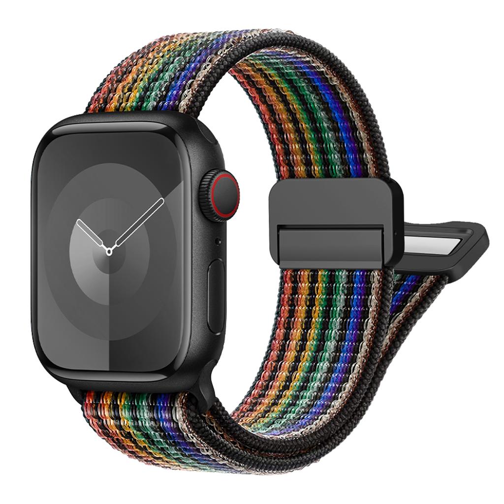 Sport Nylon Band for Apple Watch 40mm 41mm 42mm 44mm 45mm 49mm Adjustable Magnetic Stretchy Braided Strap for iWatch Series SE 9 8 7 6 5 4 3 Ultra 2