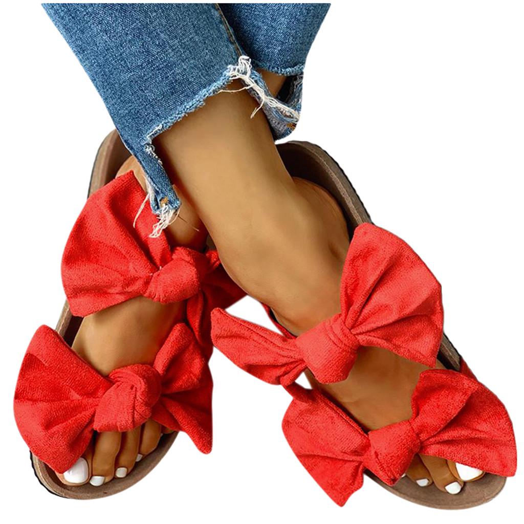 Women's Sandals Bowknot Roman Flat Slippers Casual Beach Indoor&Outdoor Shoes