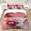 3pcs Pink Teddy Bear with Roses Bedding Set - Includes One Quilt Cover and Two Pillowcases (No Core) - Anime Cartoon Design, Polyester Fabri