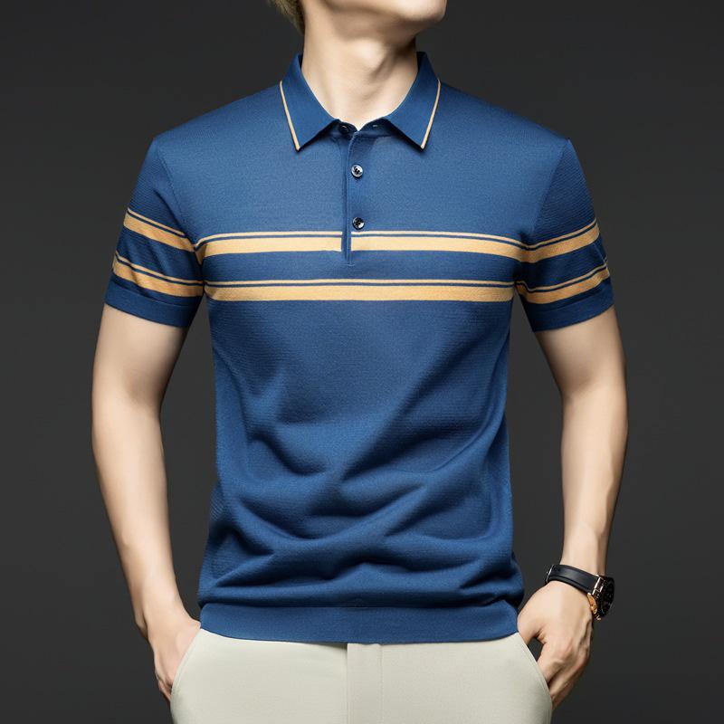 Men's 2026 Summer Casual Polo Shirt - Breathable Yarn-Dyed Stripe, Loose Fit Short Sleeve with Lapel