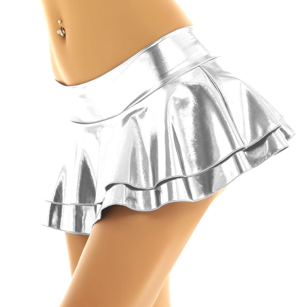 Women's Flirty Metallic Pleated Festival Ultra Micro-Mini Rave Skirt