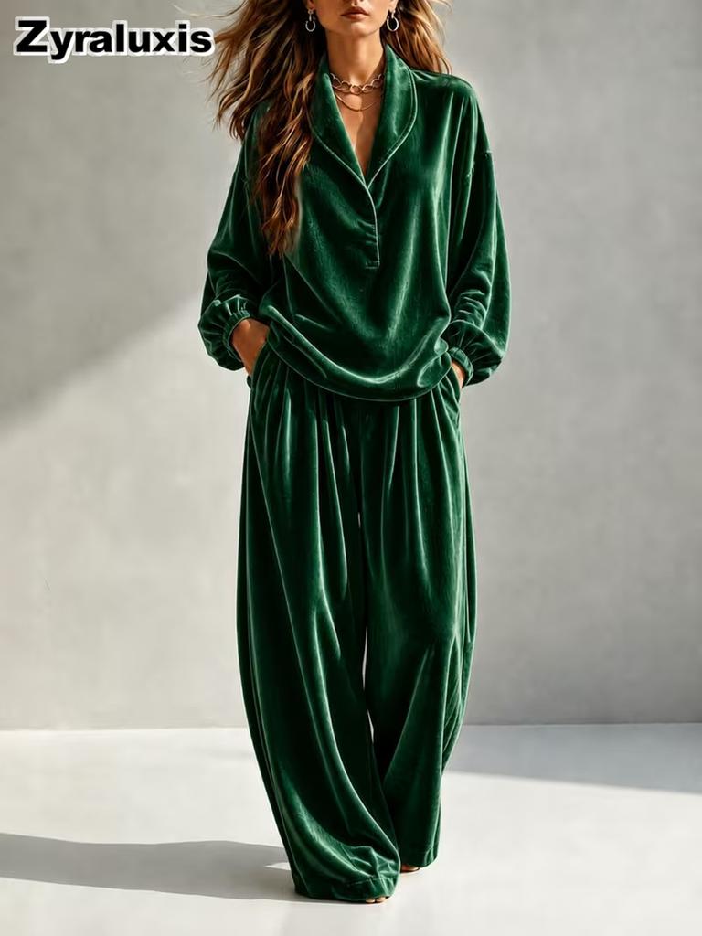 Women's Autumn New Style Casual Fashion Velvet Long Sleeve Pants Set