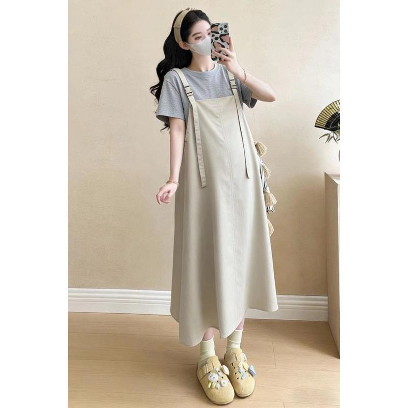 Real Shot Maternity Wear Summer 2026: Stylish Suspender Dress & Short-Sleeved Top Set Medium (M)