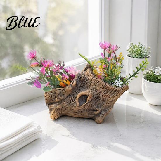Indoor Greenery Pots for Study Resin Tree Stump Flowerpot Succulents Small Plants Imitation Wood Grain Planter Flower Plants Home Office Decor,