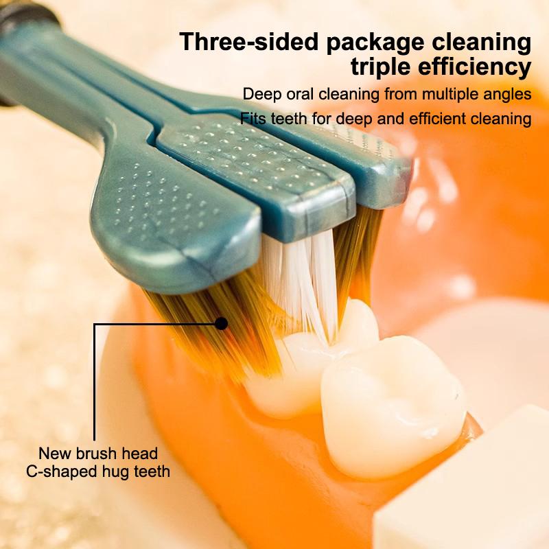 4Pcs 3D Stereo Three-Sided Toothbrush Ultra Fine Soft Hair Adult Toothbrushes Tongue Scraper Oral Care 360° Cleaning Teeth Brush