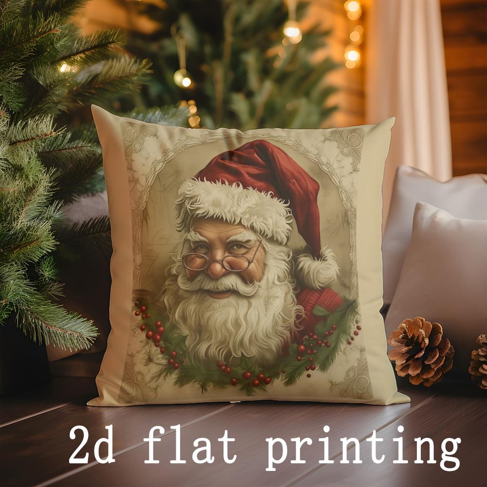 Home Decor Christmas Santa & Deer Pattern Pillow Covers Pattern Cushion Cover Suitable for Sofa Bedroom Car Pillow Cover