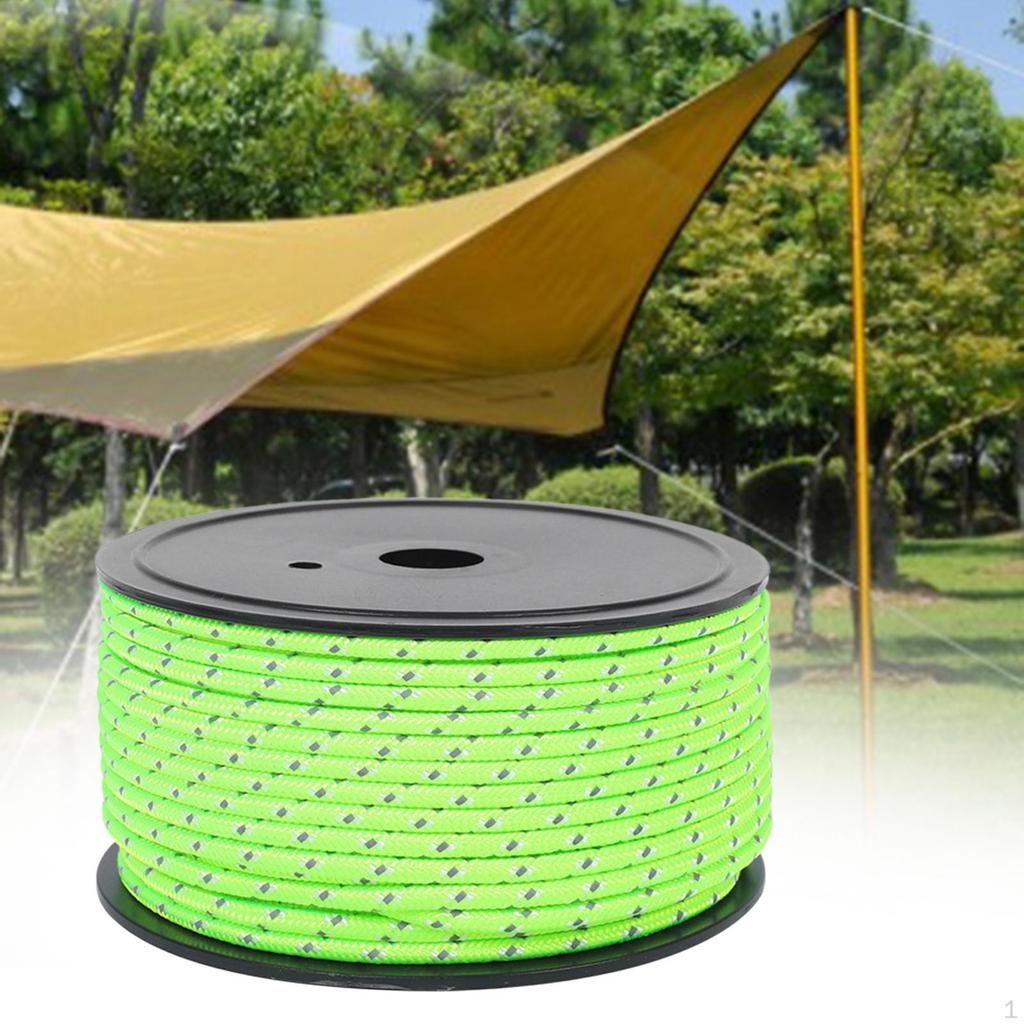 50M Camping Tent Rope, Outdoor Guy Lines, 4mm Thickness, Reflective Rope Wind for Fishing
