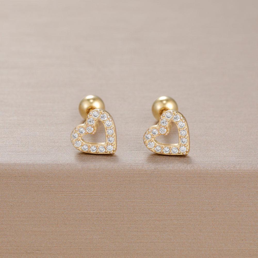 New Full Hollow Heart Ear Bone Pin Screw Super Flash Stud Twin All-Match Daily Studs Rings