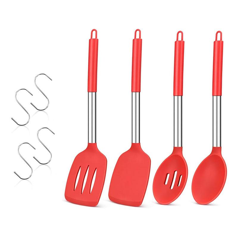 4Pcs Silicone Cooking Utensil Set Large Cooking Spatulas and Spoons Heat Resistant Solid Spatulas Slotted Spoons Kitchen Turners
