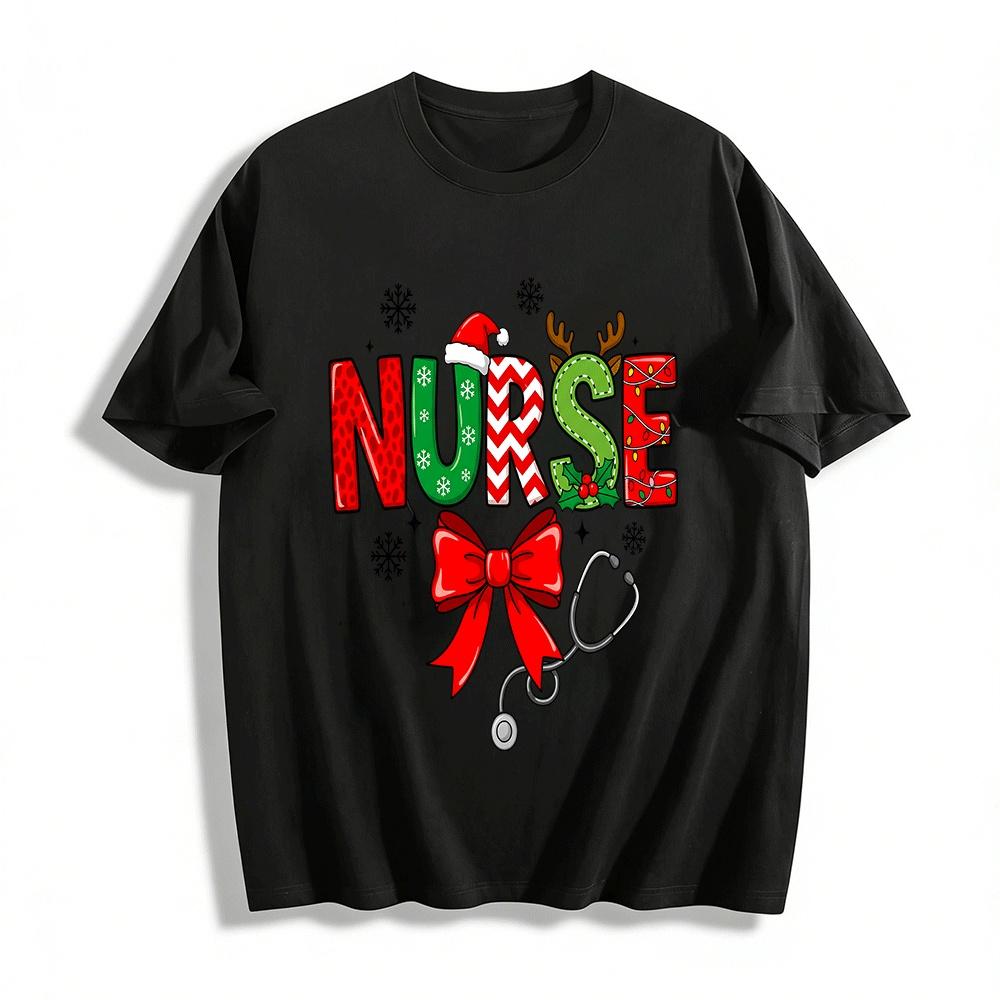 

Christmas Themed Nurse Print Casual Top Pure cotton T-shirt XXS