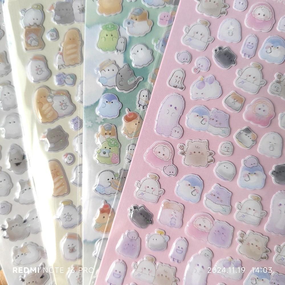 4-Piece Officially Licensed Cute Ghost & Little Ghost Crystal Epoxy Resin Stickers Decor for Diaries BulingBulingStickers Store