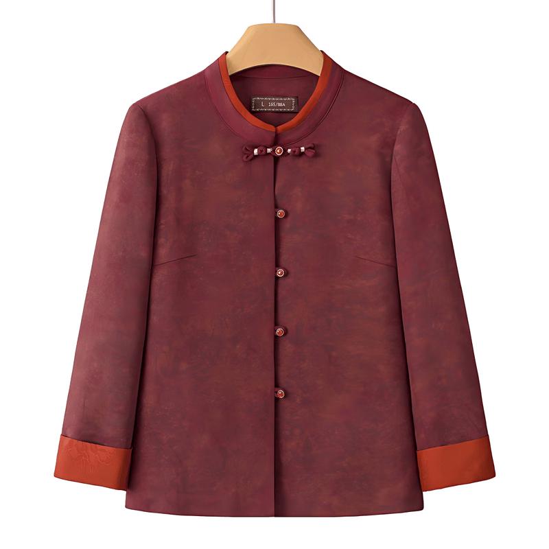 Yuzhaolin New Chinese Style Stand Collar Jacket for Elderly Women 3XL