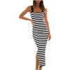 Women's Clothing European and American Autumn New Sleeveless Vest Striped High Waist Sexy Hip Wrap Long Dress