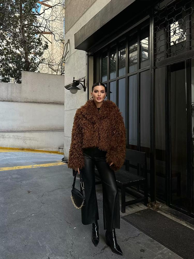 2024 Vintage Faux Fur Fluffy Lapel Coat for Women - Warm Autumn/Winter Top