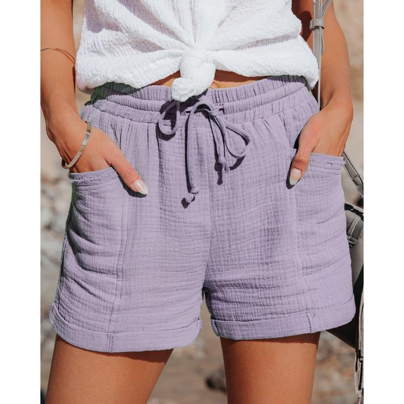 Summer Simple and Versatile High-waist Belt Loose Wide-leg Shorts Women