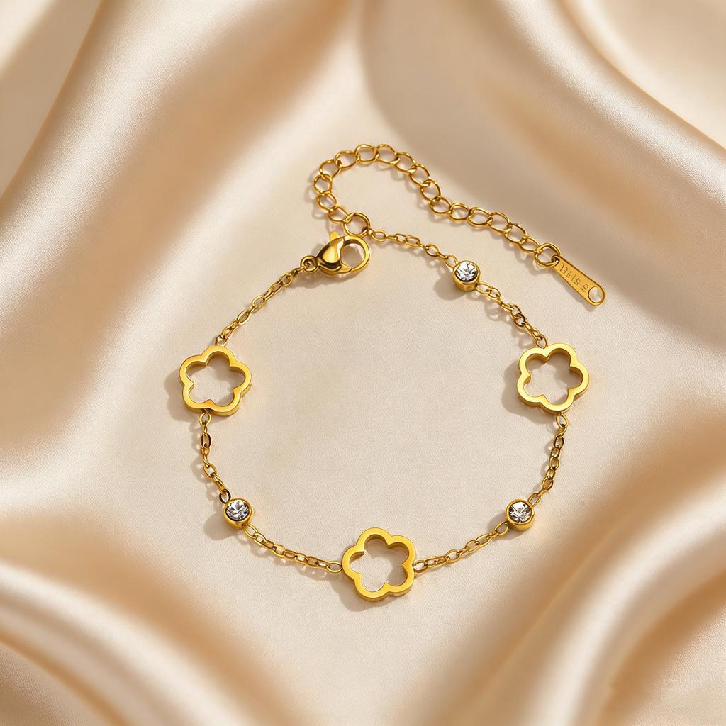 Luxury Clover Five Leaf Flower Charms Bracelet Gold Plated Stainless Steel Fashion Bracelets for Women Romantic Fine Jewelry