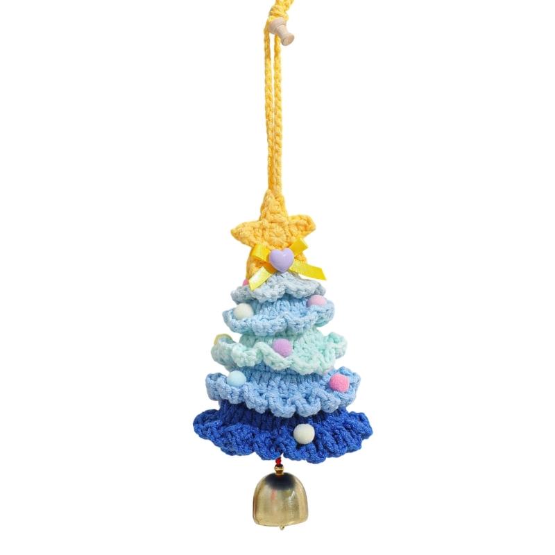 Crocheted Christmas Tree Ornament Soft Hanging Pendant With Bell Portable Holiday Car Decoration