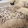 Vintage French Duvet Cover Set, Luxury Black Floral Bedding, Ruffle Design Pillowcases, Girl Woman Bedroom Decor Comforter Cover