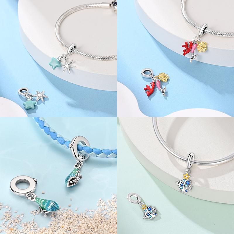 Elegant Copper Charms Sea Shell Starfish Dolphin Beads Fit Bracelet Necklace Bead Jewelry Making Fine Jewelry Gift