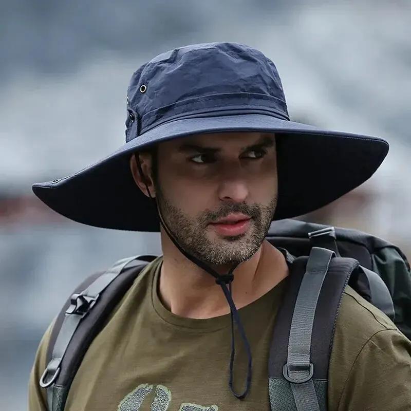 

Новая солнцезащитная рыболовная шляпа, летняя дышащая сетчатая кепка для кемпинга, походов, кепка с защитой от ультрафиолета, кепка для альпинизма, мужская панама темно-синий