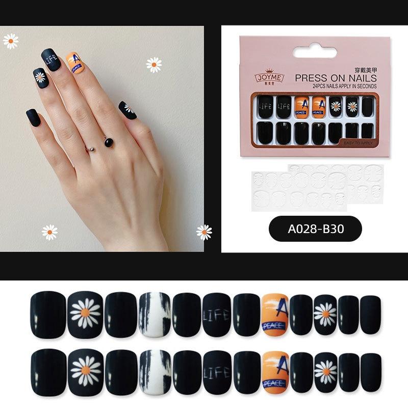 24 шт./кор. Накладные ногти Пресс на коротких многоразовых рисунках для ногтей Накладные гелевые кончики для ногтей Полное покрытие Искусственный квадратный поцелуй с дизайном клеевого карандаша Прозрачный дисплей Короткие