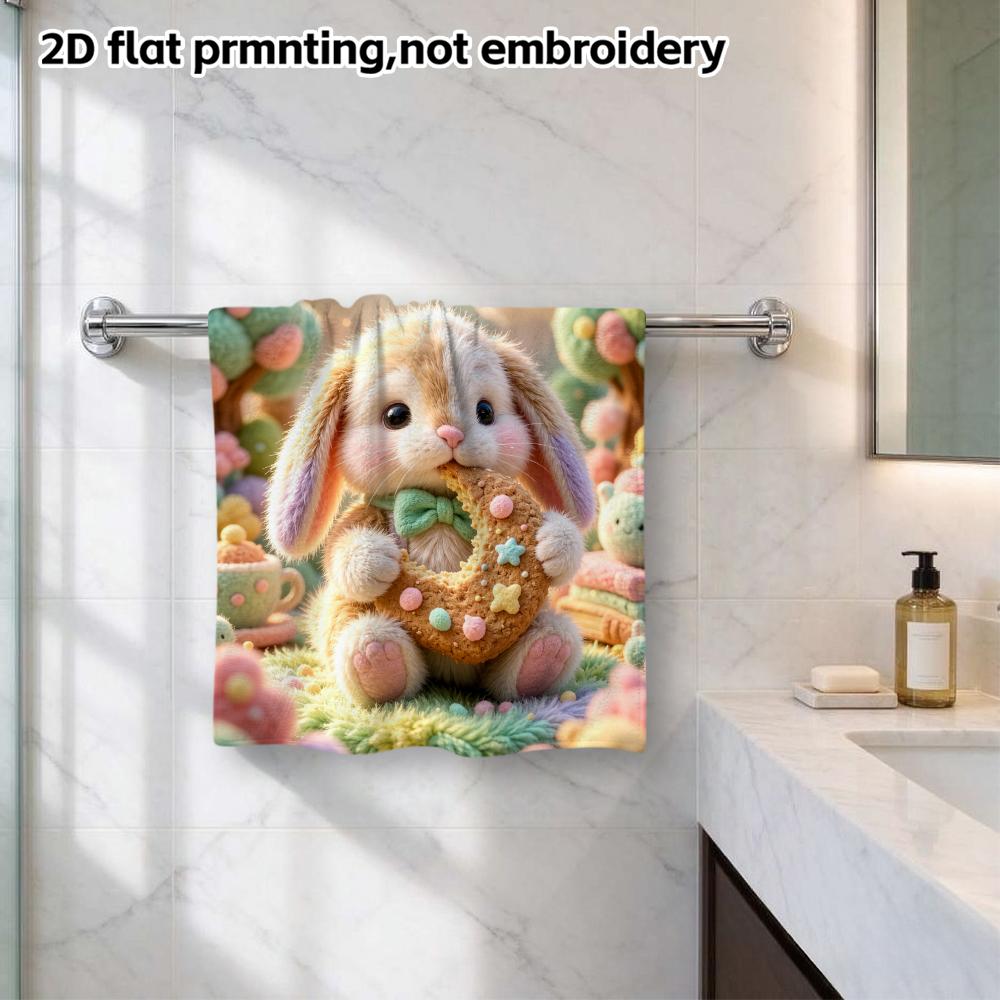 Fluffy Bunny Cookie Moon Towel, Soft Absorbent Hand Towel, Sweet Fantasy Cartoon Bath Towel