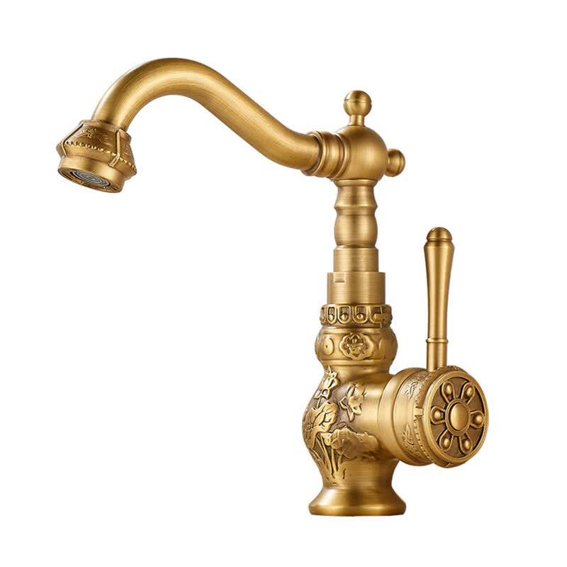 Vintage Carved Brass Bathroom Basin Faucet