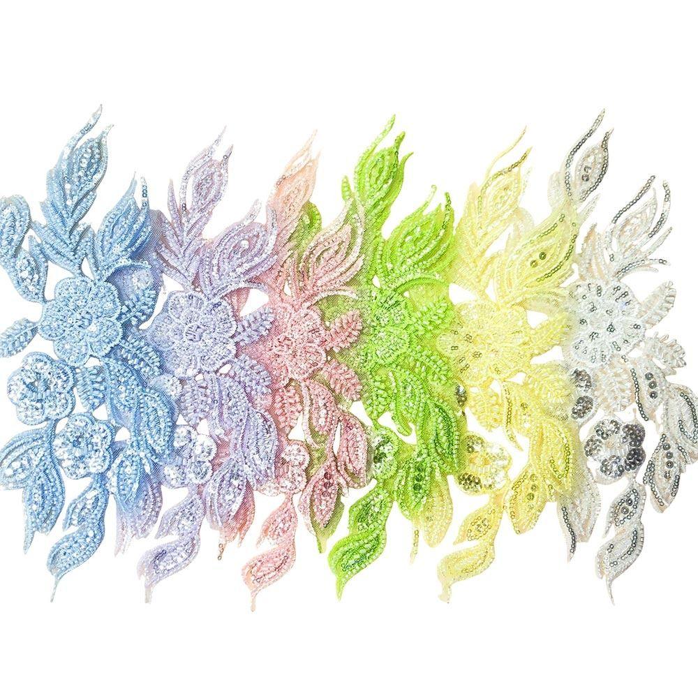 Floral Embroidery Sparkling Lace Accessories Appliqued Pattern Handmade Hanfu Lace Accessories DIY Material Sequined
