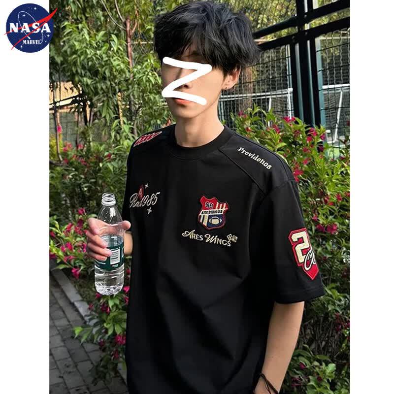 NASA MARVEL Letter Embroidered Loose Fit T-Shirt for Men L чёрный