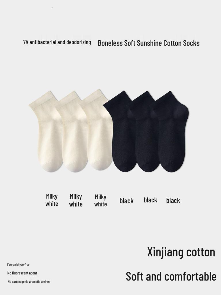 Women's Mid-Calf Summer Socks: Thin, Pure Cotton, Anti-Odor, Boneless, Postpartum, Black or White