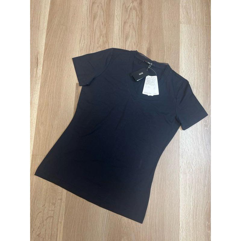 Used [225529] HUGO BOSS Hugo Boss Like new! Short-sleeved T-shirt, cut and sew, V-neck, cotton/poly blend, with tag, INT S Men's, Black