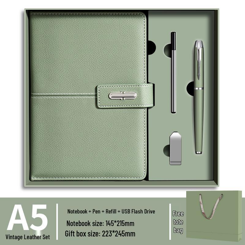Customizable Business Notebook Gift Set with Logo: Includes Notebook, Pen, and USB Drive - Ideal for Company Meetings and Souvenirs.