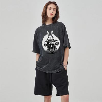 Maglietta Unisex Oversize in Denim Lavato a Maniche Corte da Donna Estiva con Stampa di Animali Cartoni Animati Stile Vintage Harajuku Outfit Divertente