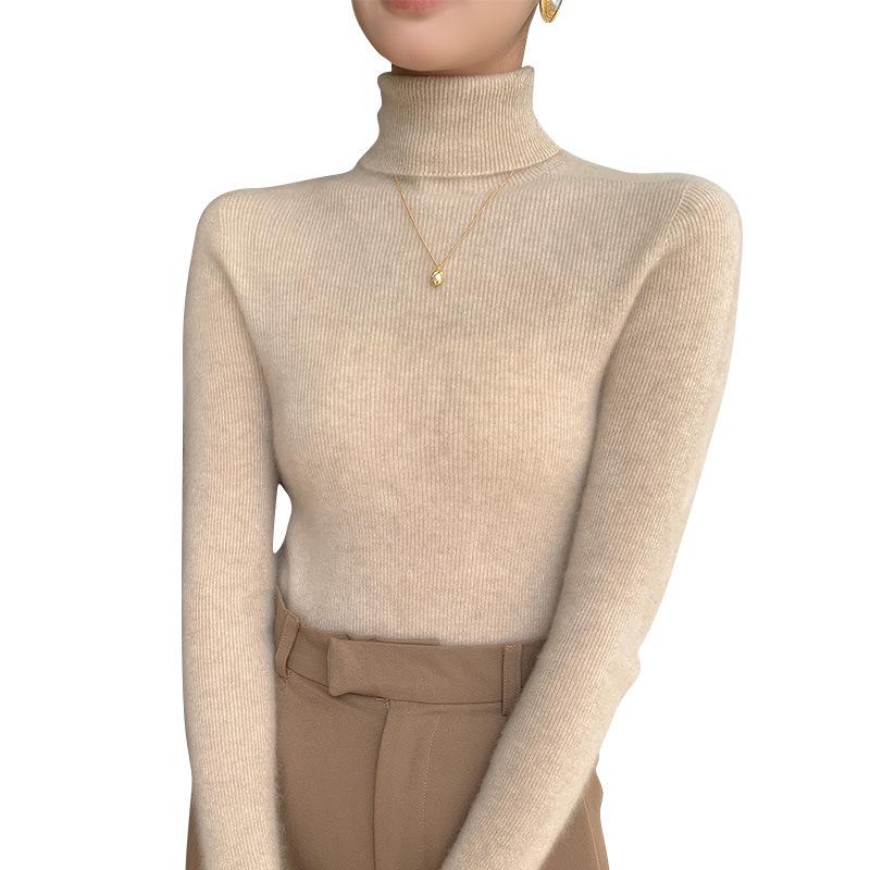 Women's Seamless 100% Wool High-Neck Base Layer Shirt - Slim-Fit, Autumn/Winter Knit Sweater