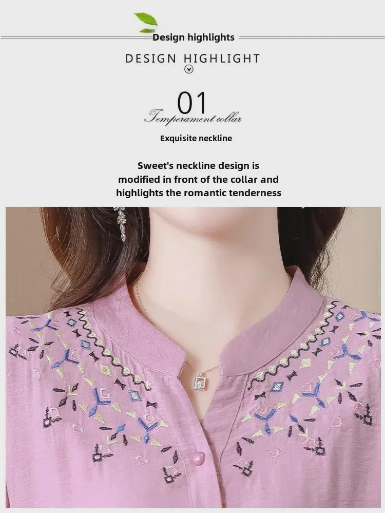 Summer Fashion: Plus Size Women's 5-Point Sleeve Loose Slim Shirt for Middle-Aged Moms