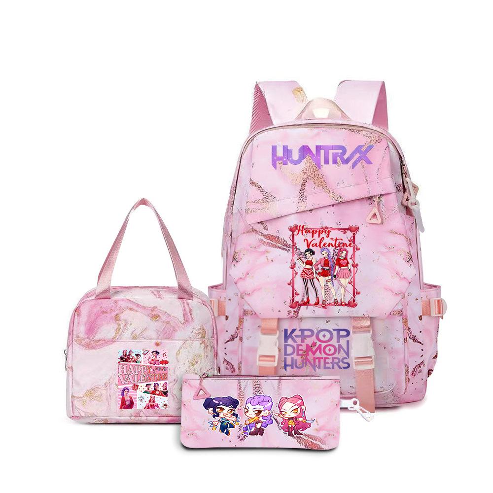 K-Pop Demon Hunter Girl Group Backpack Demon Boy Group Cartoon Anime Lunch Bag Pencil Case Three-Piece Set