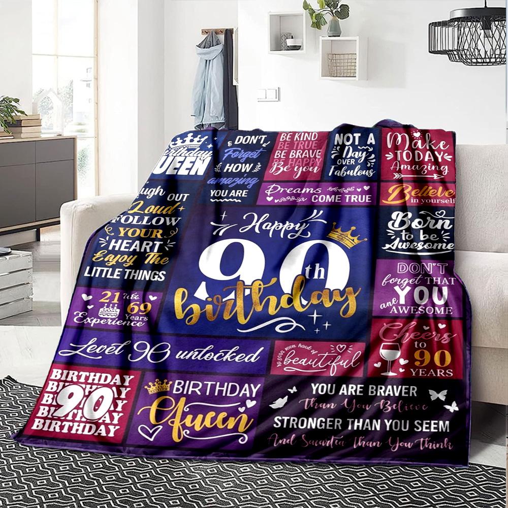 90Th Birthday Celebration Cozy Blanket Soft Warm Cozy Great for Sofa Couch Office Bed Picnics Four Seasons Universal Stylish Y27