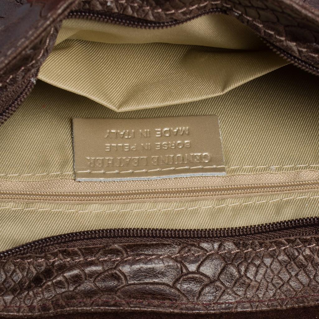 Brown Italian Leather Messenger Bag Snake Skin T96